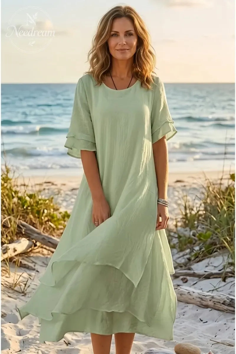 Women'S Round Neck Irregular Hem Midi Dress