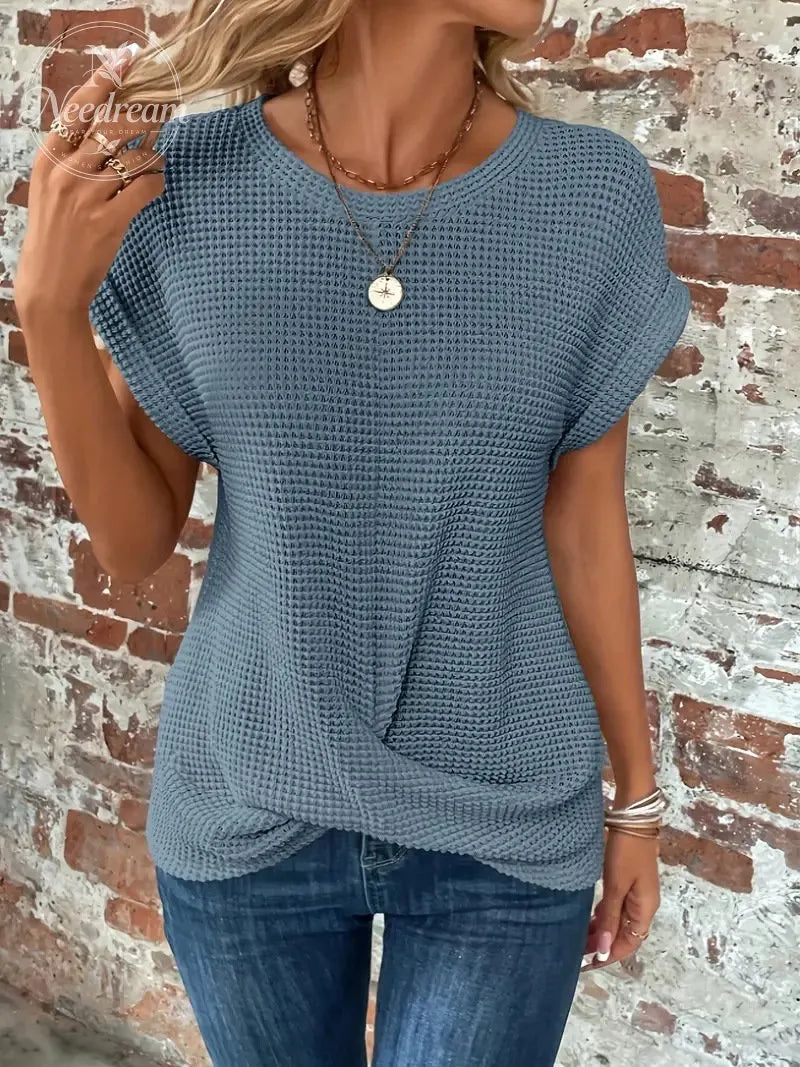 Women's Elegant Crew-Neck Short Twisted-Hem Top