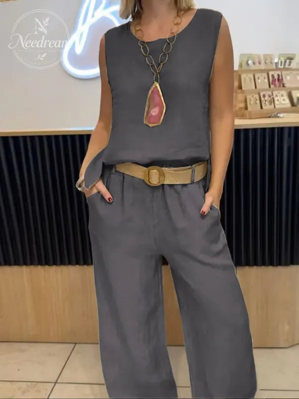 Women's Fashion Casual Surface Trim V-Neck Pants Suit Two-Piece Set