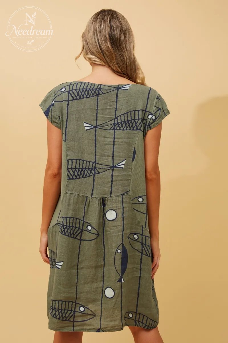 Sisley Fish Patten Linen Dress
