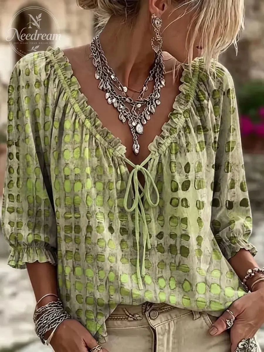 Polka Dot Lace Up Blouse
