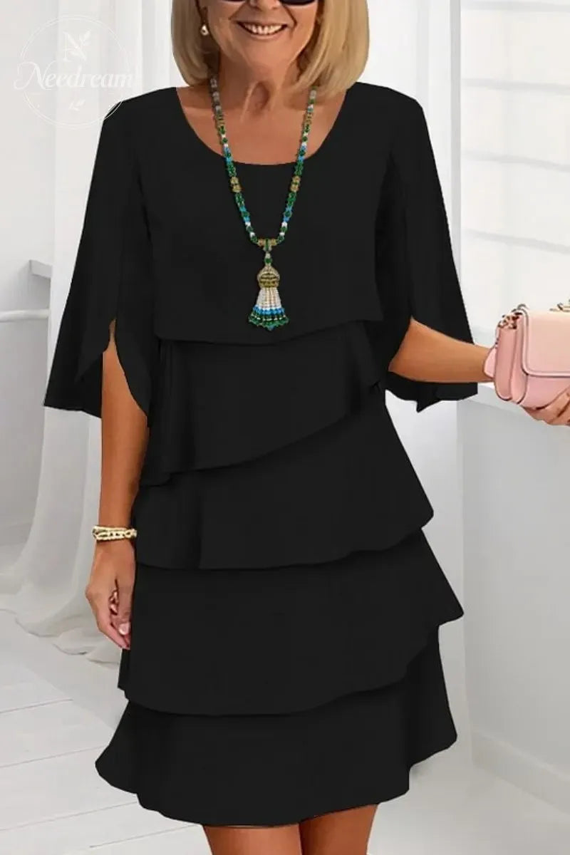 Stylish Round-Neck Tiered Dress