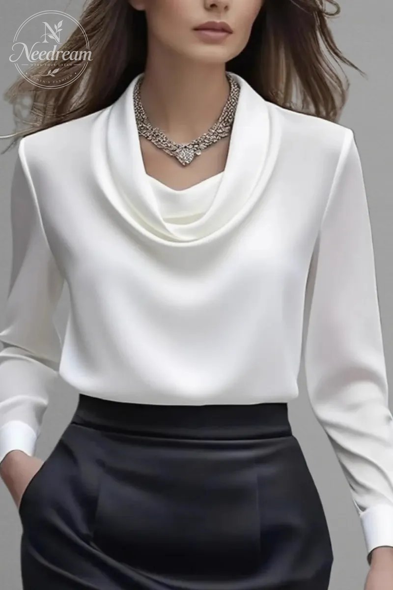 Women's Elegant Cowl Neck Long Sleeve Blouse