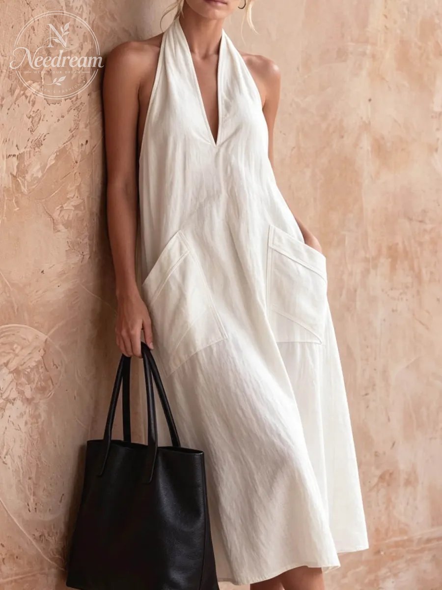 Women'S Fashion Halter V-Neck Dress