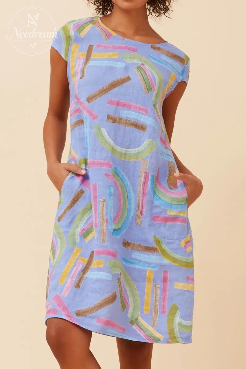 Sisley Abstract Print Linen Dress