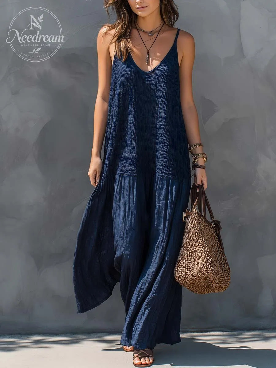 Bohemian Patchwork Cotton Linen Maxi Dress