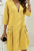 Solid Color Casual V-Neck Loose Dress