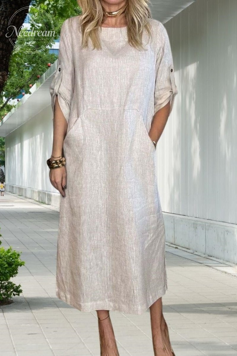 Linen Midi Dress With Pockets