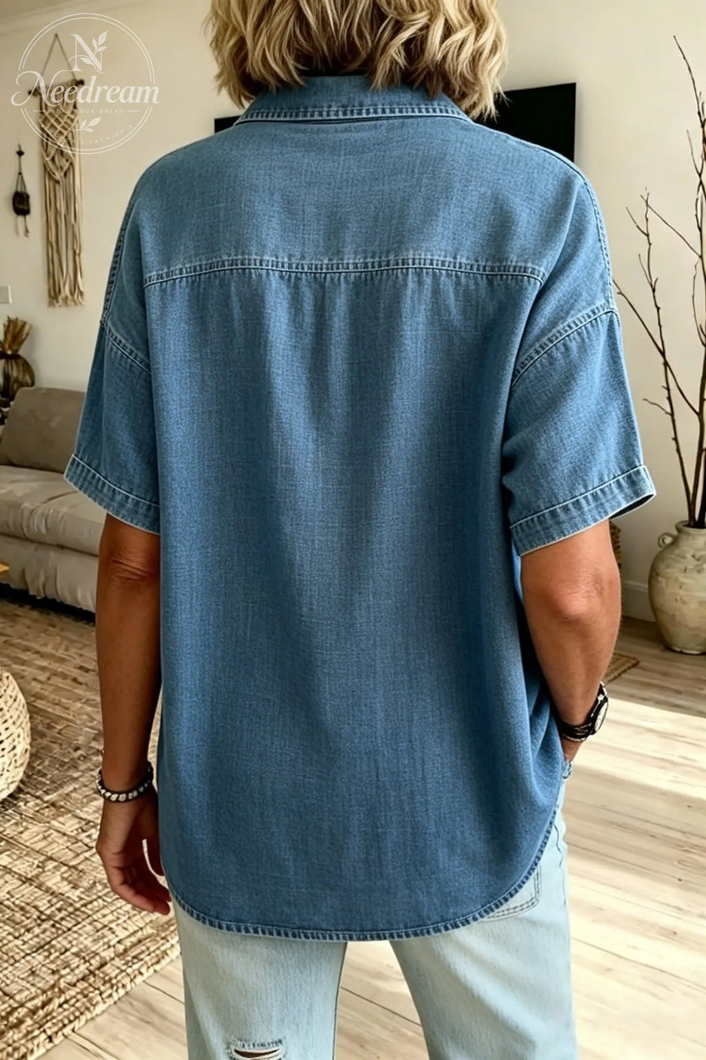 Women'S Short-Sleeved Henley Collar Shirt