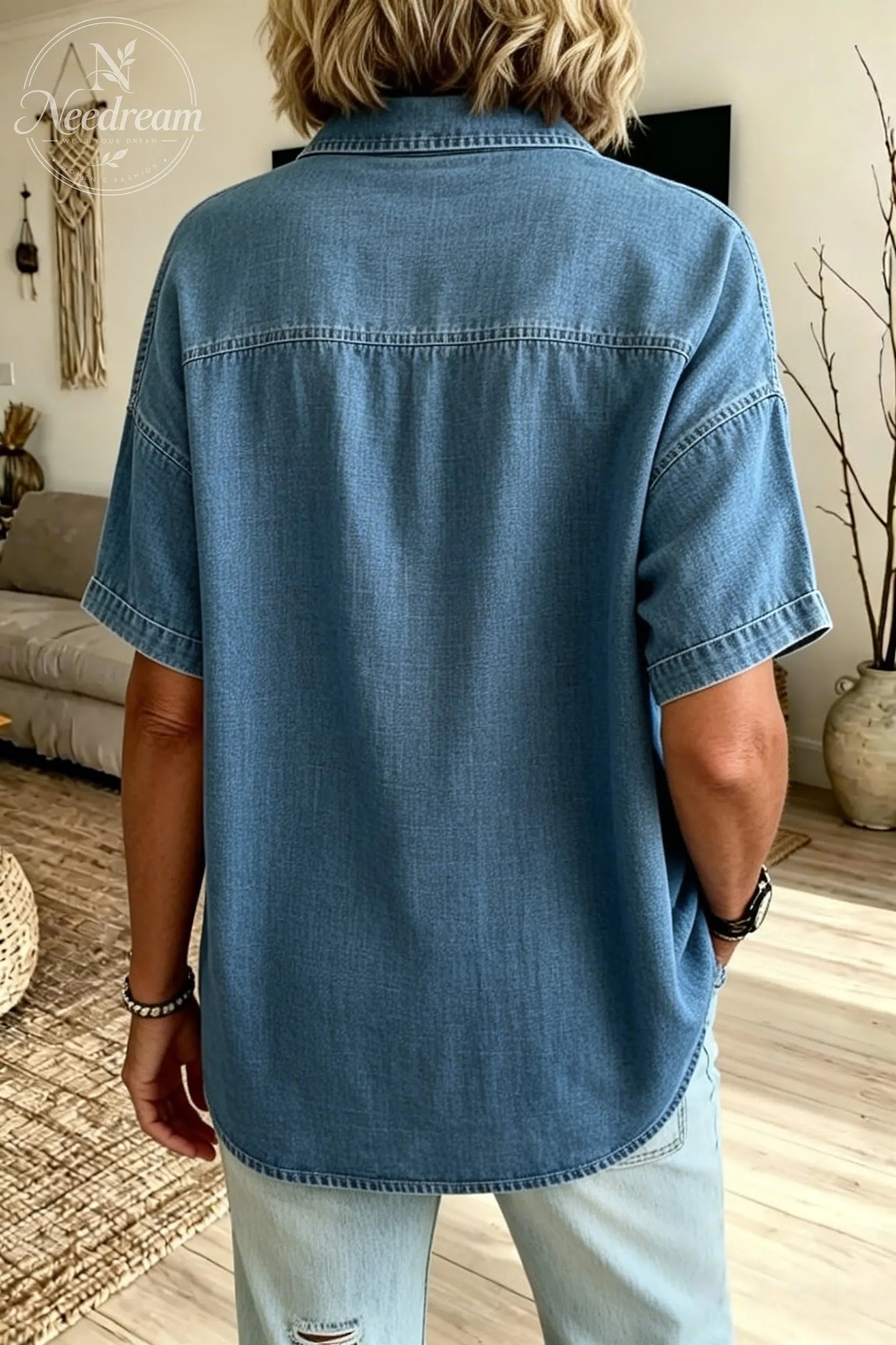 Women'S Short-Sleeved Henley Collar Shirt