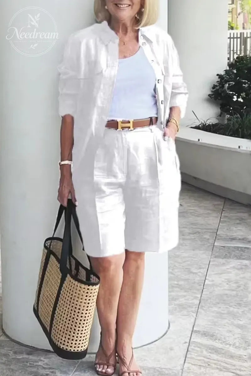Women'S Cardigan Top Shorts Two-Piece Set