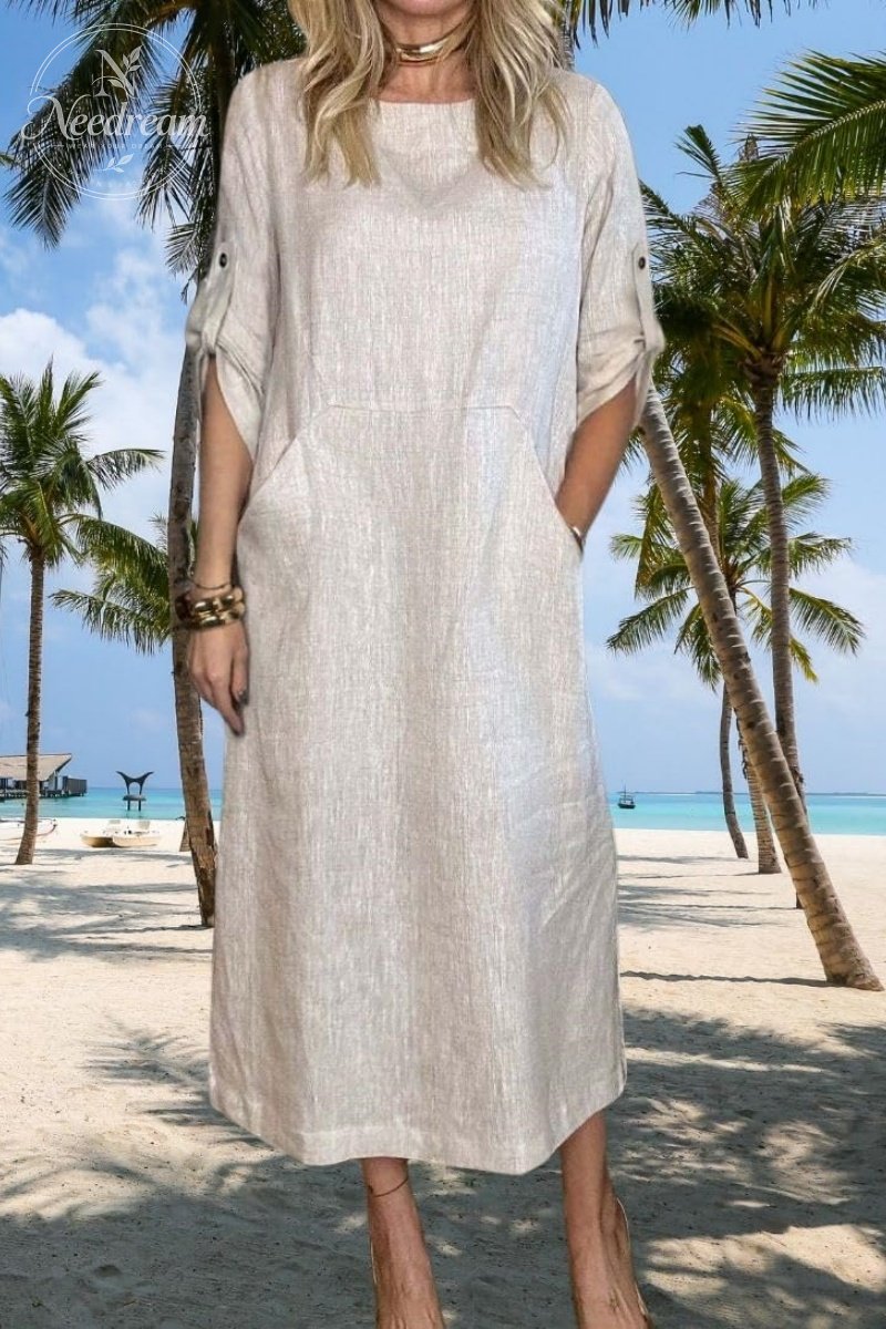 Linen Midi Dress With Pockets
