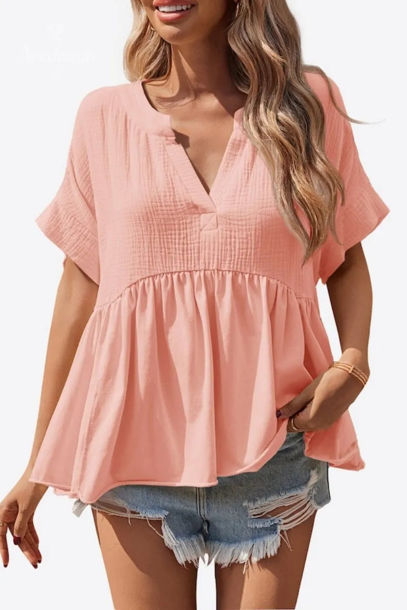 Summer Short-Sleeved Ruffled Babydoll Top