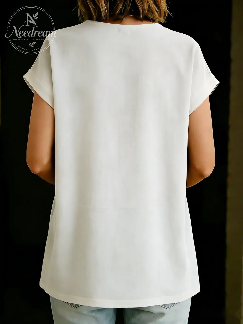 Button-Down Solid Color Elegant Retro Fashion Round Neck Short Sleeve