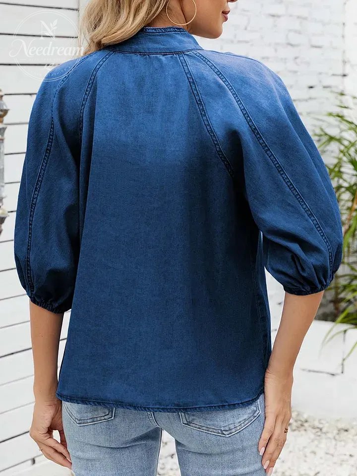 Women'S Bow Tie And Denim Shirt