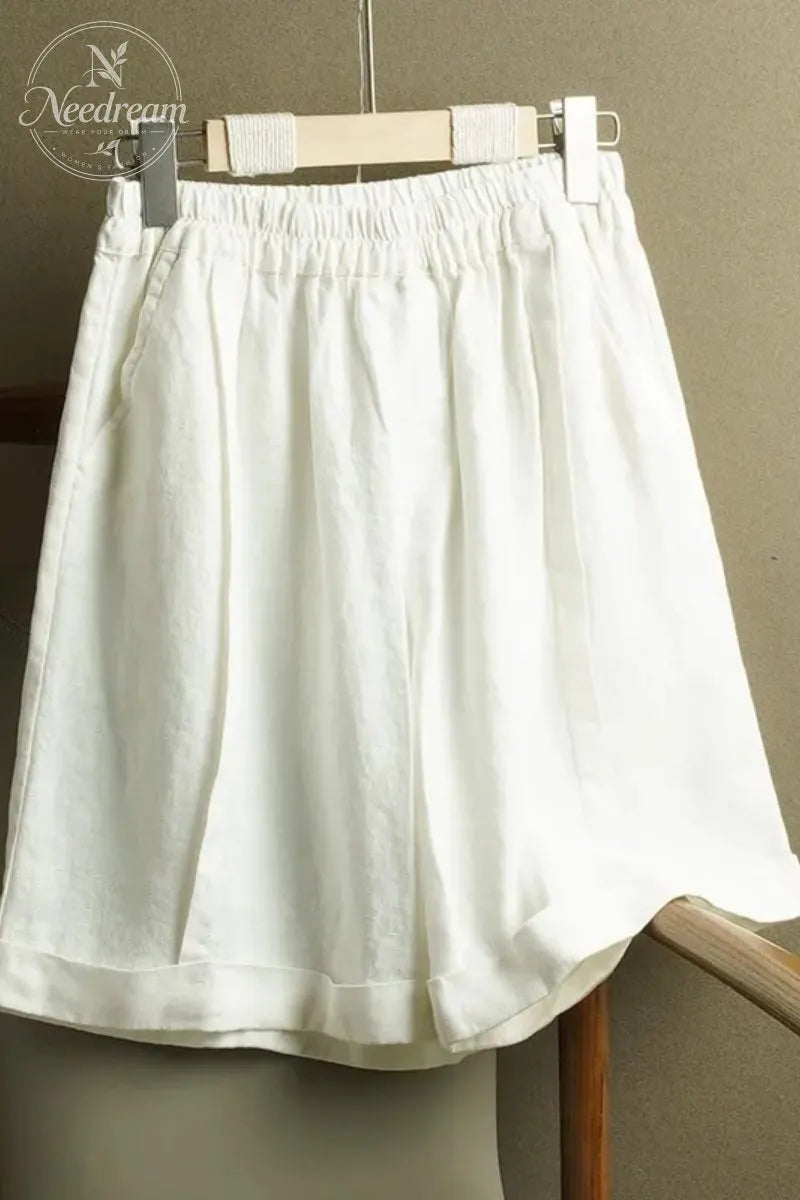 High-Waisted, Straight-Leg Cotton And Linen Shorts