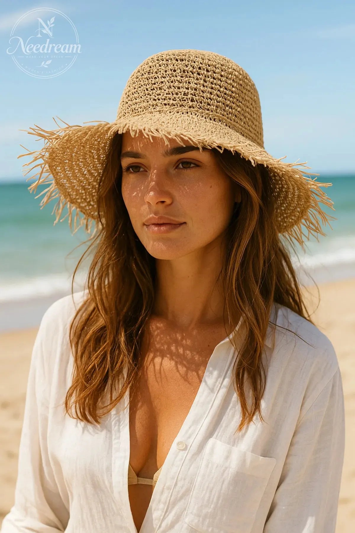 Wide-Brimmed Hand-Woven Straw Hat With Tassels