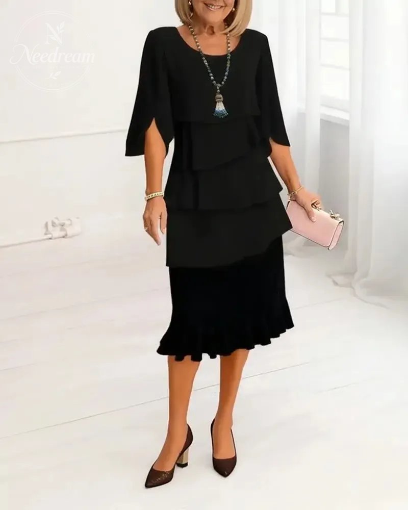 Stylish Round-Neck Tiered Dress