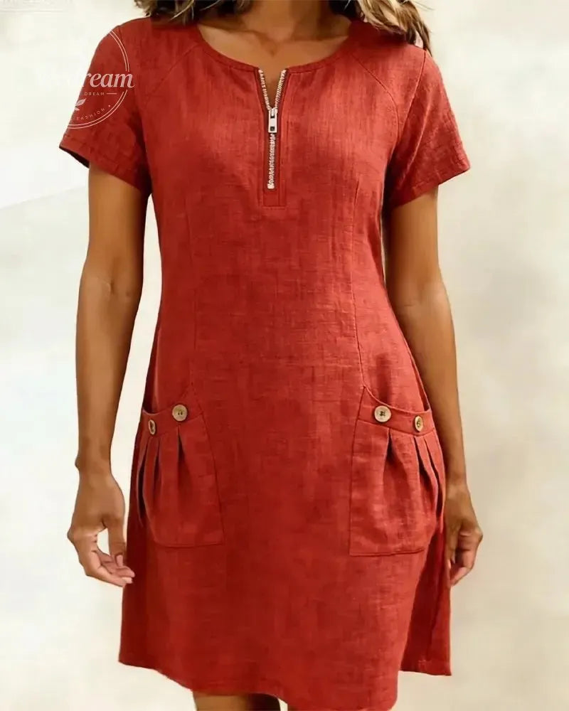 Cotton Linen Zipper Dress