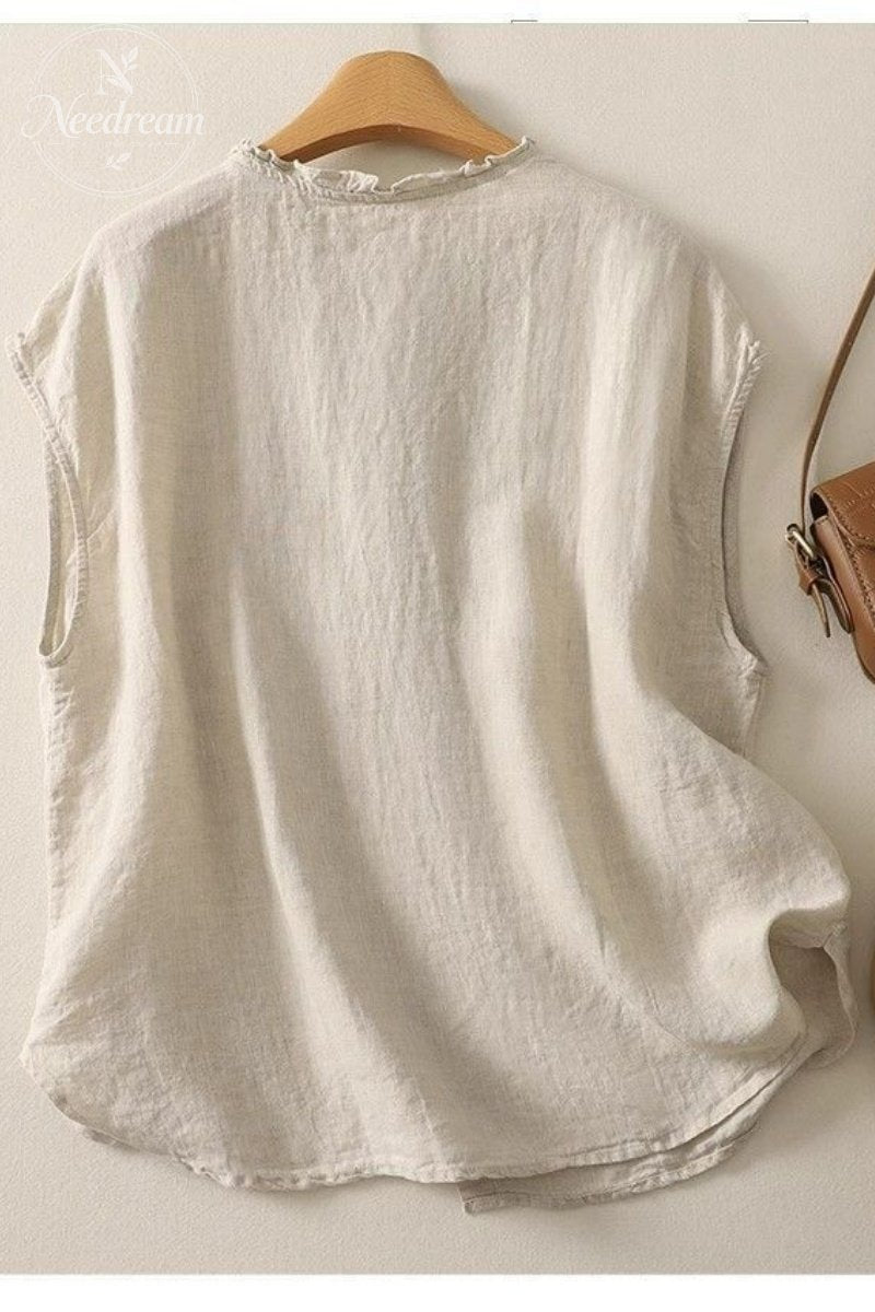 Cotton And Linen Lace Collar Button Cardigan Top