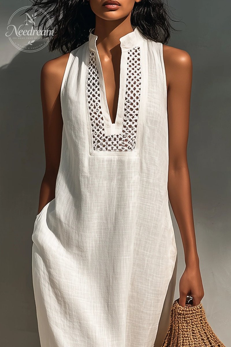 Women's Minimalist Sleeveless Maxi Dress With Cutout Neckline