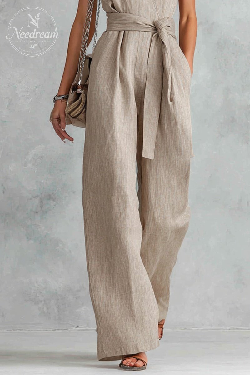 V-Neck Lace-Up Jumpsuit