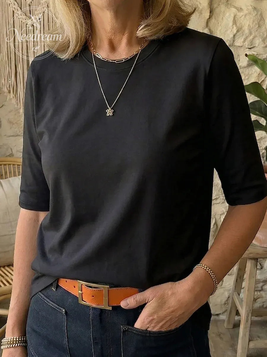 Women's Cozy Minimalist Half-sleeve 100% Cotton T-shirt