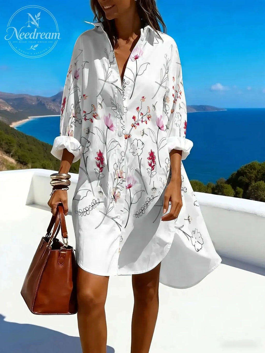 Women's Floral Print Loose Long-Sleeve Dress