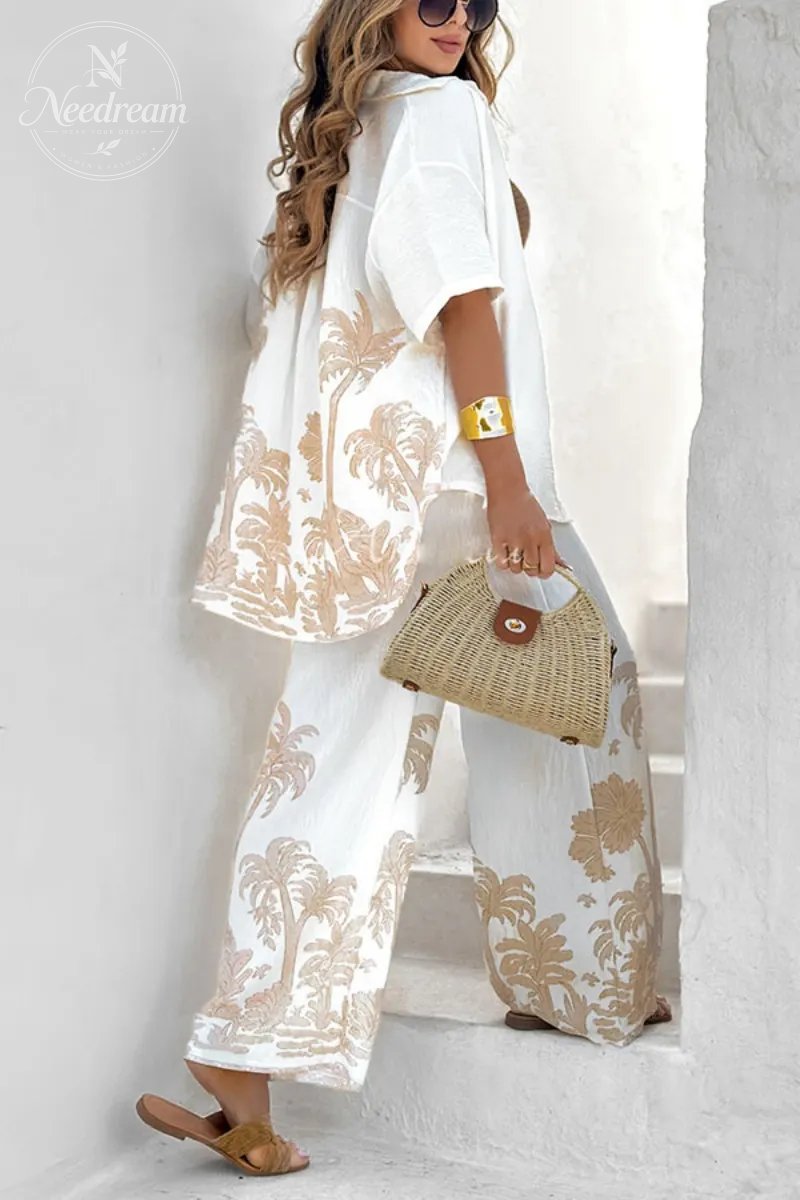 Summer Breeze Printed Linen Shirt and Pants Set