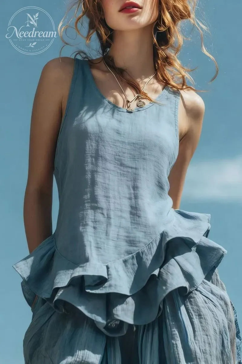 Women's Fashion Sleeveless Ruffled Hem Top