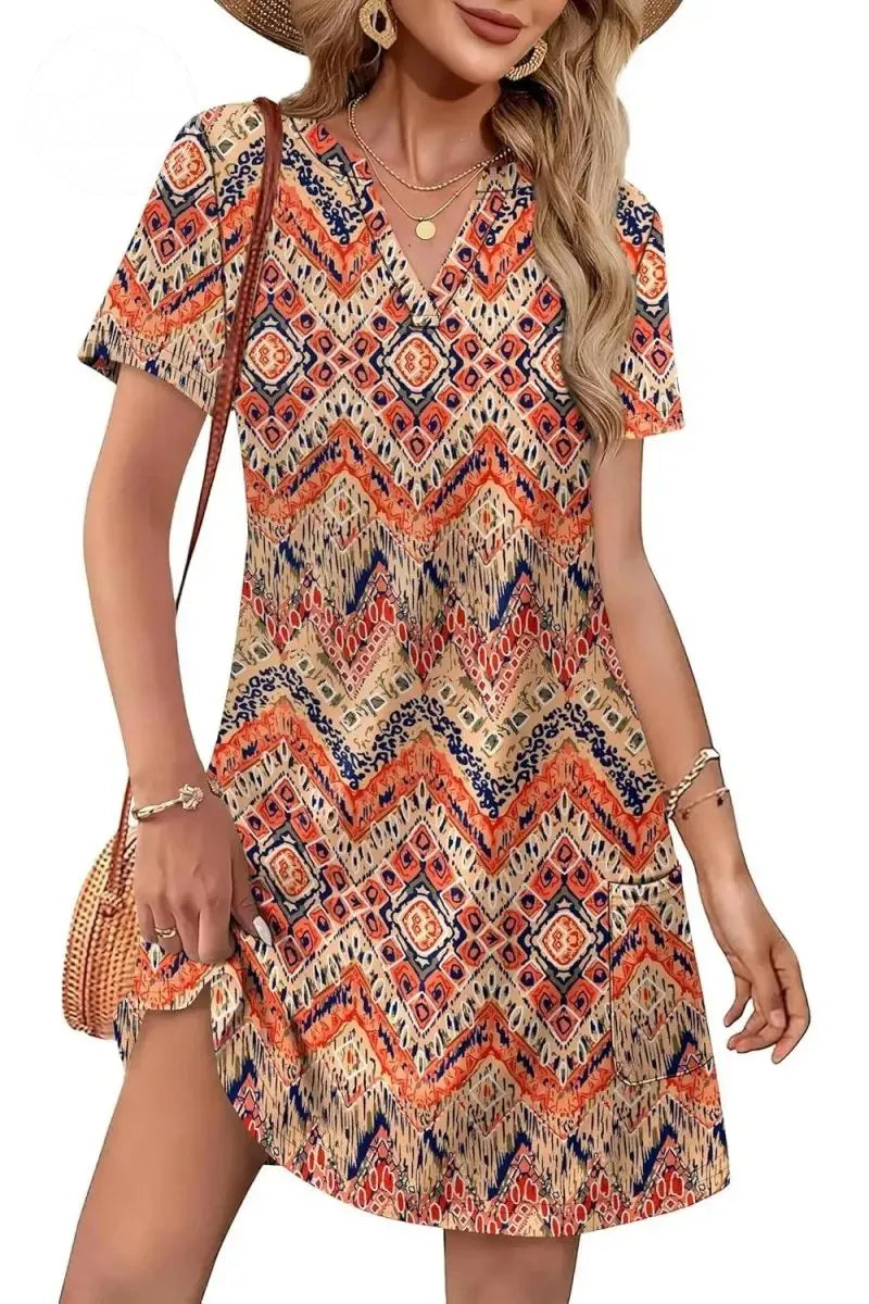 Casual Summer V Neck Wedding Guest Dress Short Sleeve Fashion Beach Vacation Clothes