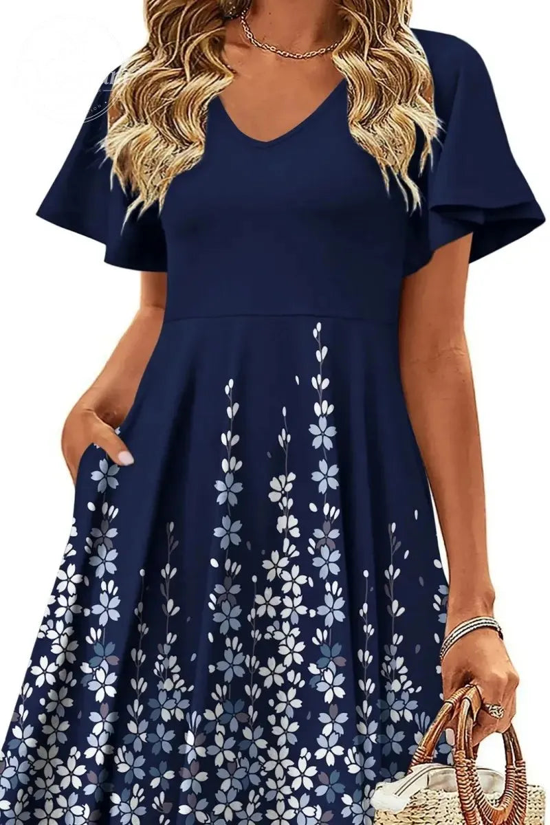 Womens Summer Dress Casual Swing Floral Ruffle Short Sleeve Sundresses Beach Mini A-Line Shift Dress