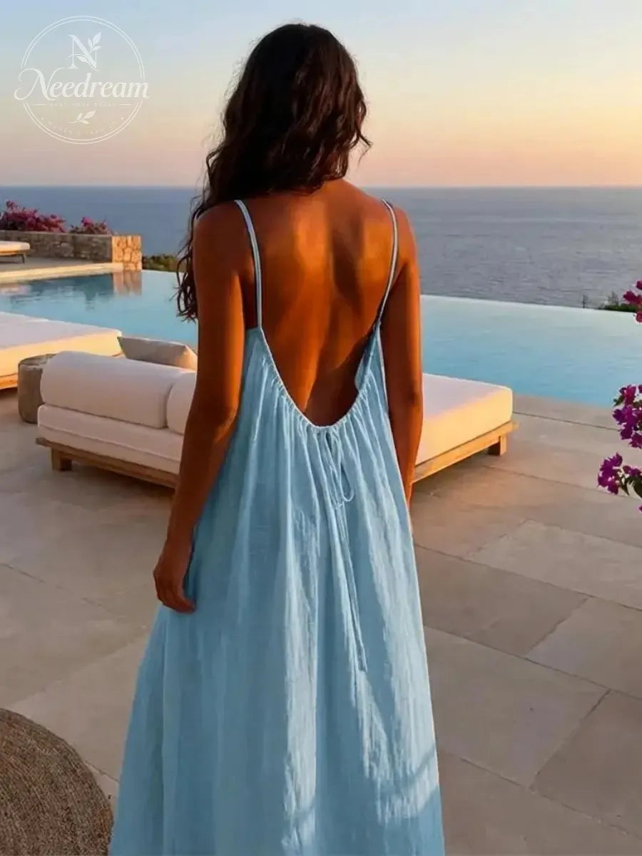 Women'S Solid-Color Camisole Loungewear, Elegant Sleeveless Maxi Dress
