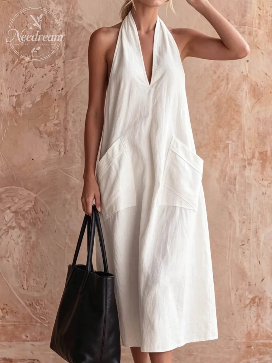 Women'S Fashion Halter V-Neck Dress