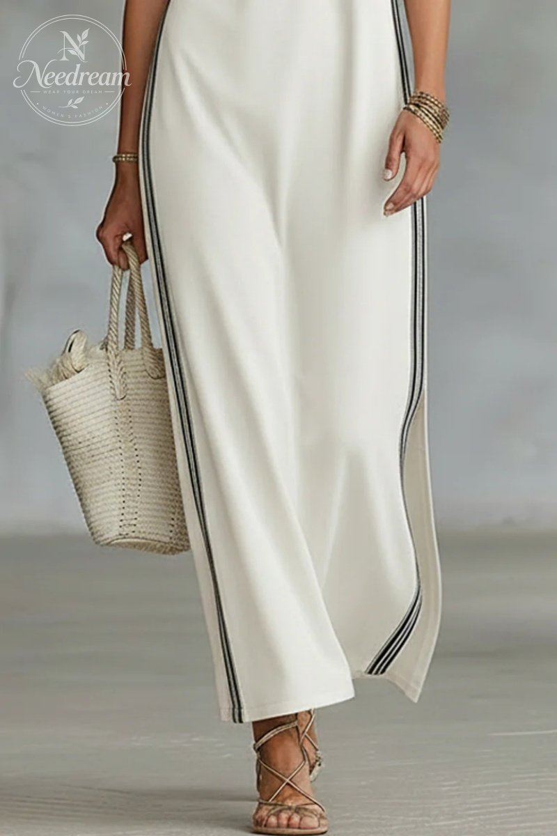 Women's Minimalist Athletic-Style Sleeveless Henley Maxi Dress