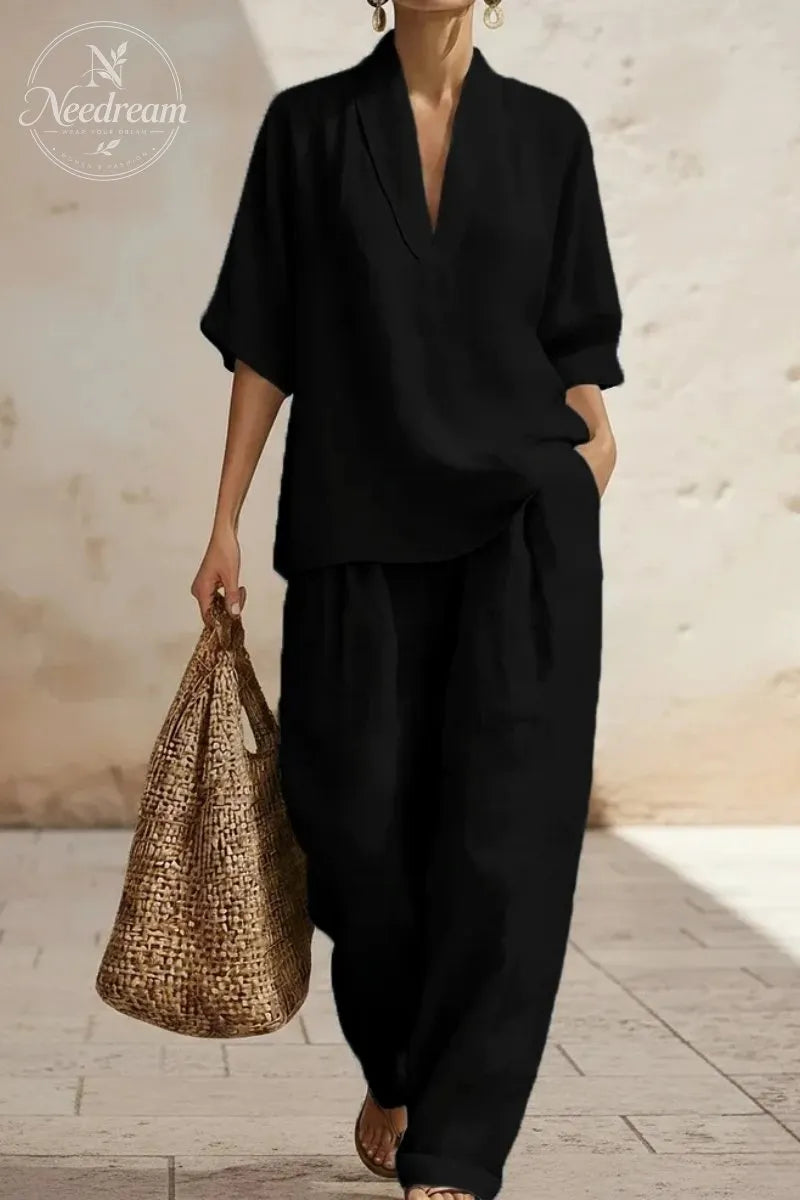 Women's Casual Cozy Minimalist Linen Two-piece Set