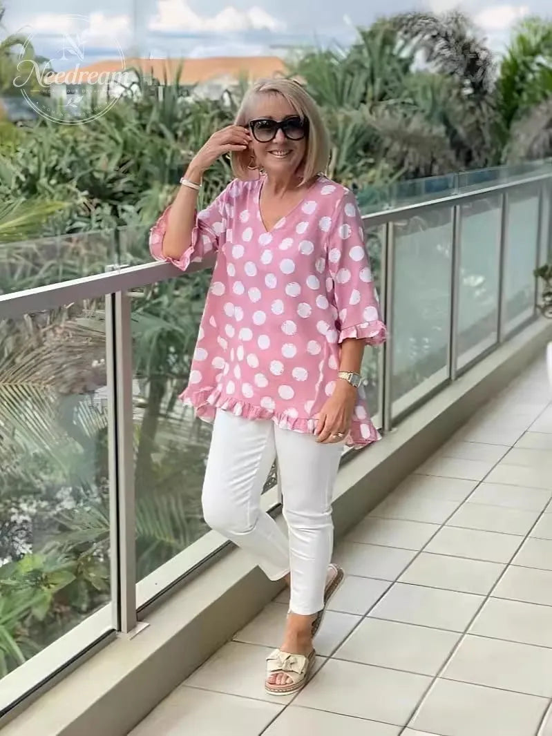 🔥-V-neck printed cotton top
