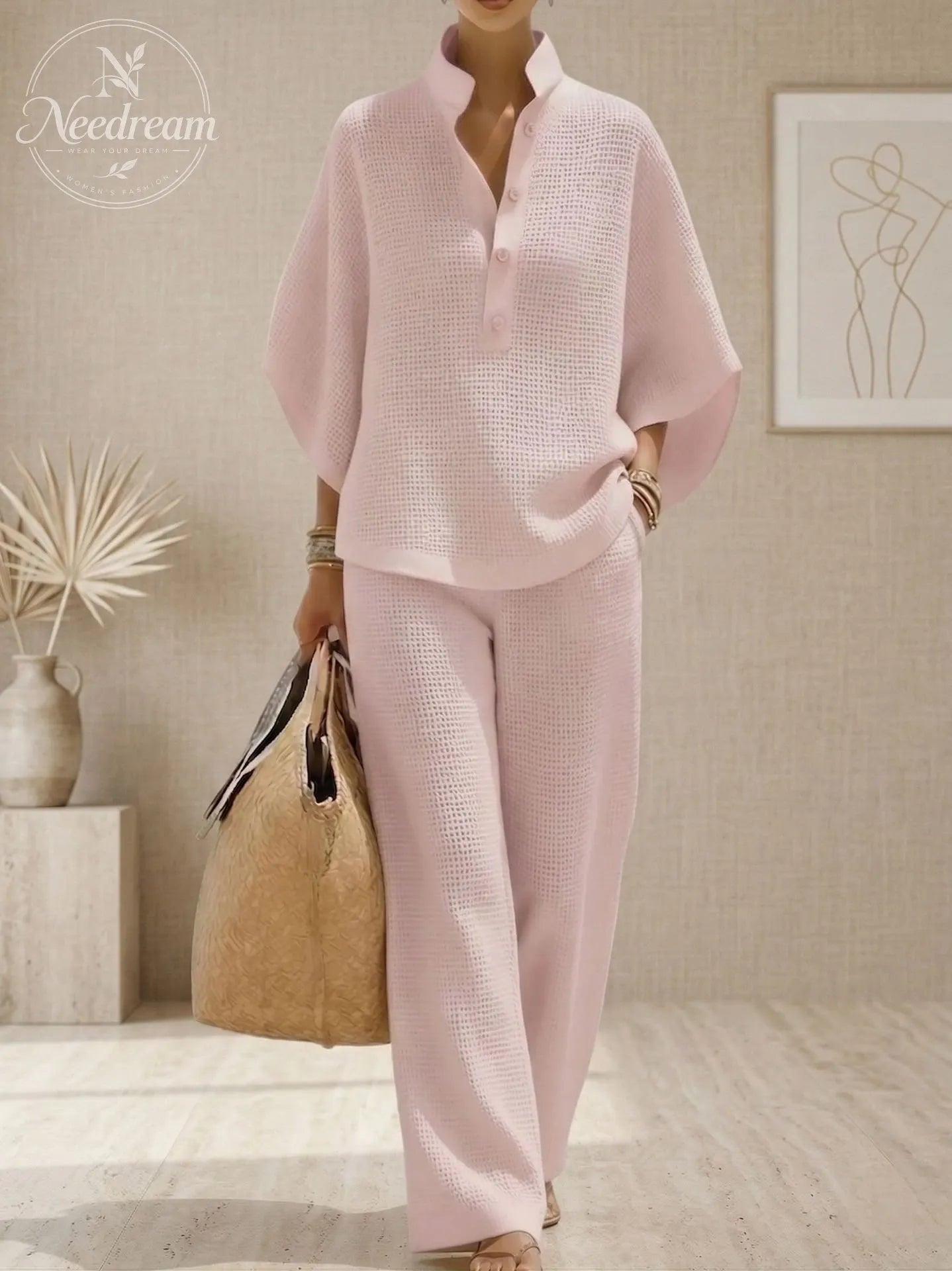 Plus Size Friendly Women's Waffle Two-Piece Set