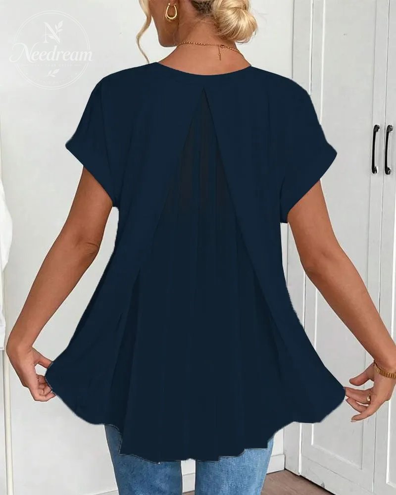 Flowy V-Neck Top With Pleats At The Back