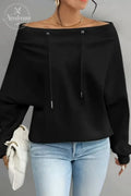 Women's Casual Off Shoulder Drawstring Batwing Sleeve Sweatshirt