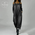 Women's Casual Off Shoulder Long Sleeve Slant Pocket Wide Leg Loose Jumpsuits