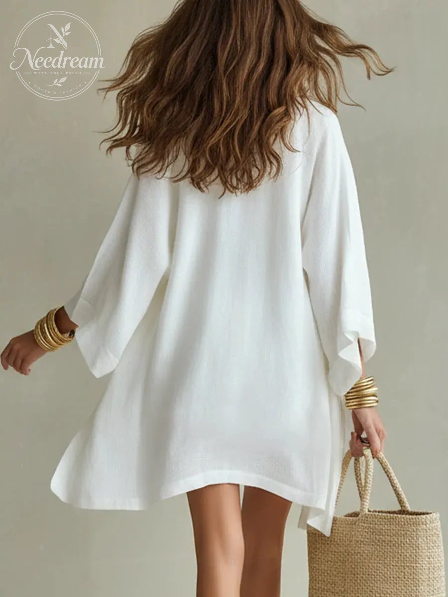 Loose Cardigan And Drawstring Shorts Three-piece Set