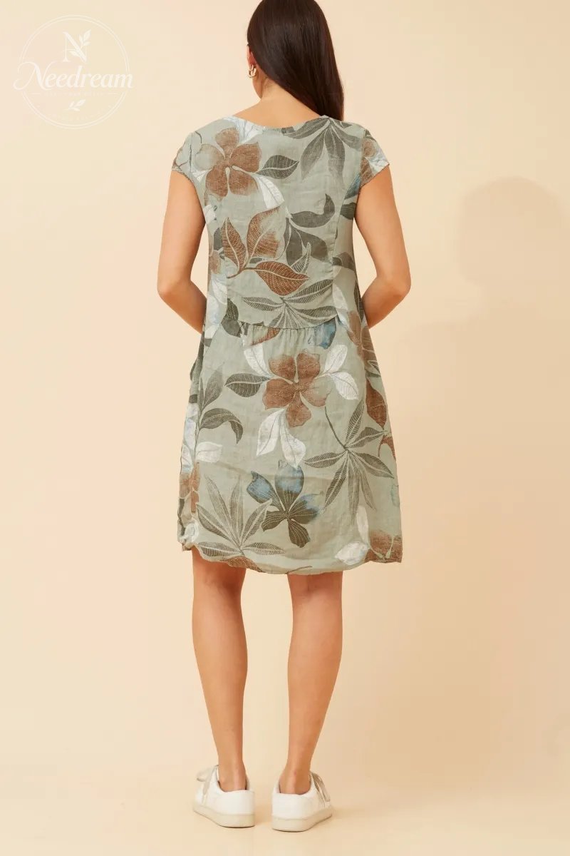 Sisley Leaf Print Linen Dress