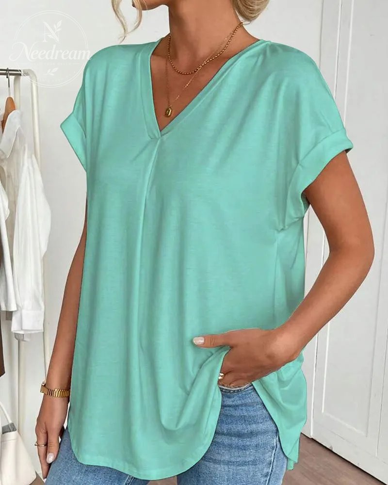 Flowy V-Neck Top With Pleats At The Back