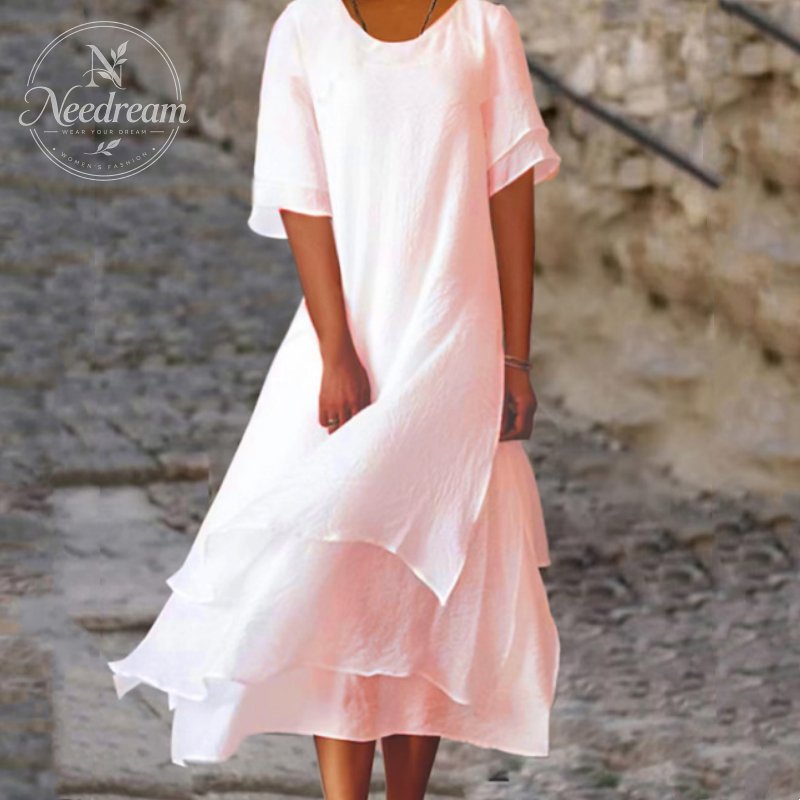 Women'S Round Neck Irregular Hem Midi Dress