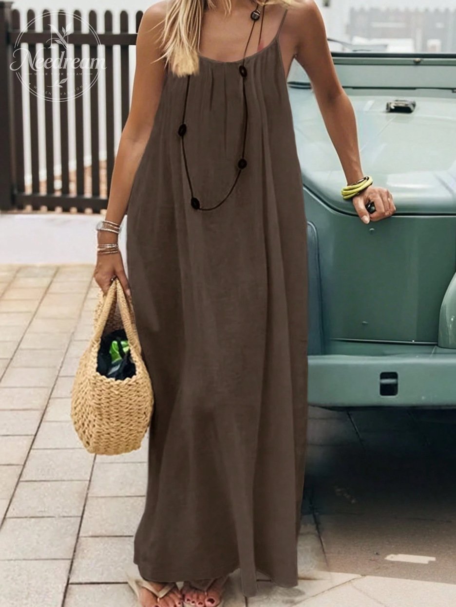 Women'S Solid-Color Camisole Loungewear, Elegant Sleeveless Maxi Dress