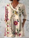 Women'S Floral print V-Neck Long-Sleeve Long Shirt