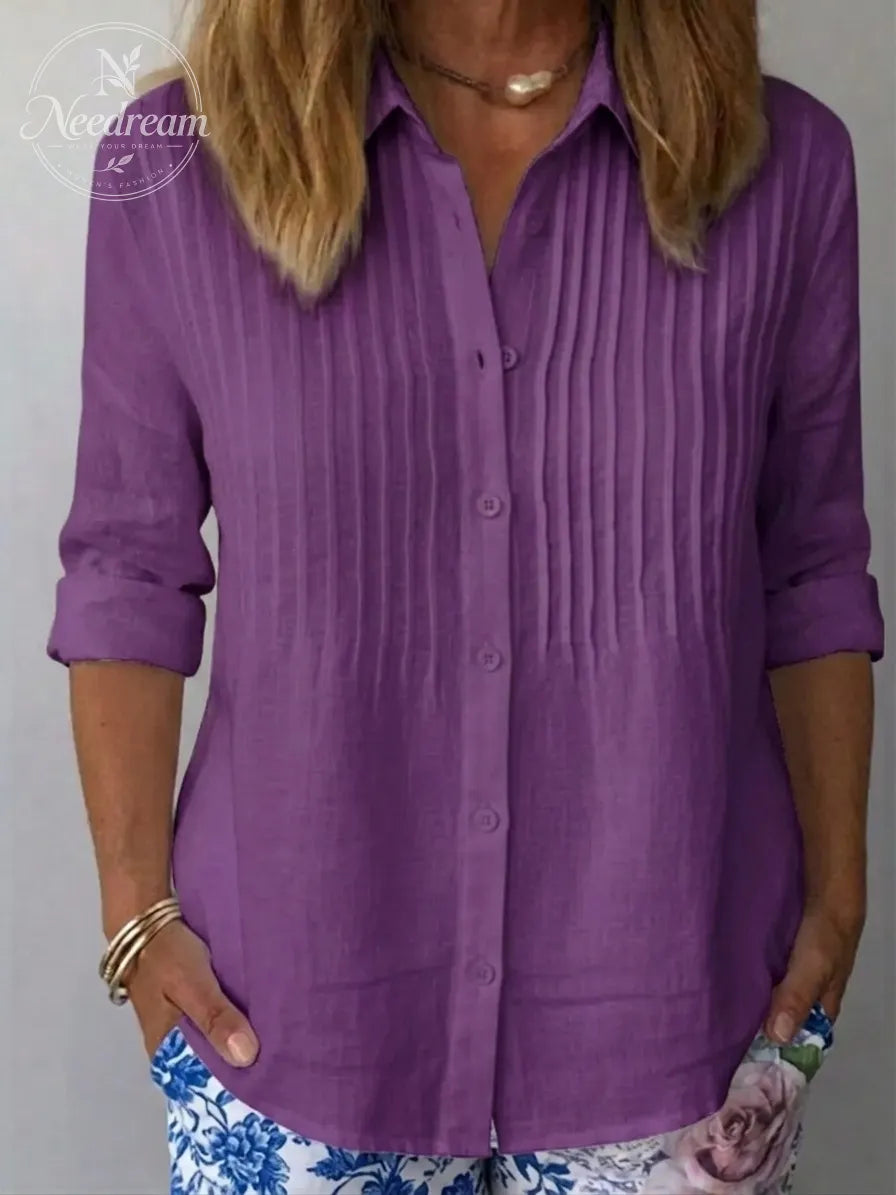 🔥CLEARANCE SALE🔥Women's Solid-color Casual Pleated Cotton-linen Shirt