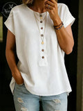 Button-Down Solid Color Elegant Retro Fashion Round Neck Short Sleeve