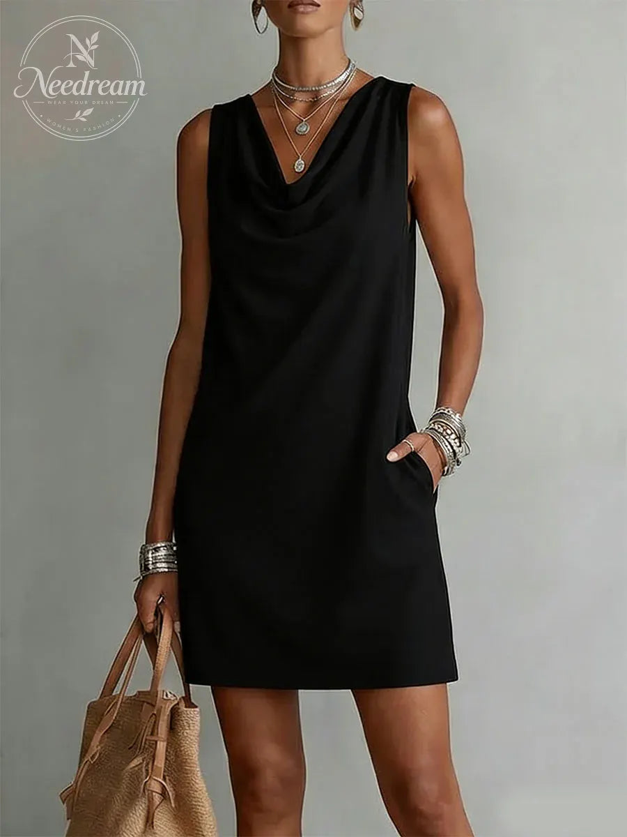 Women's Draped-neck Sleeveless Cotton Dress